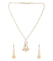 Gold Plated Traditional Pearl Beaded Stylish Moti Necklace Jewellery Set with Earrings for Girls 