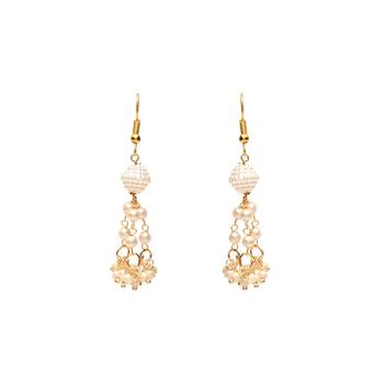 Gold Plated Traditional Pearl Beaded Stylish Moti Necklace Jewellery Set with Earrings for Girls  2