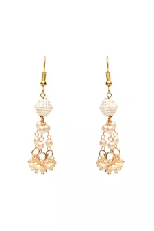 Gold Plated Traditional Pearl Beaded Stylish Moti Necklace Jewellery Set with Earrings for Girls 