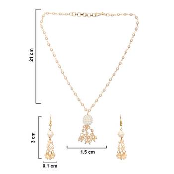 Gold Plated Traditional Pearl Beaded Stylish Moti Necklace Jewellery Set with Earrings for Girls  3