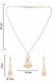 Gold Plated Traditional Pearl Beaded Stylish Moti Necklace Jewellery Set with Earrings for Girls 