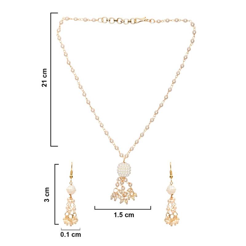 Gold Plated Traditional Pearl Beaded Stylish Moti Necklace Jewellery Set with Earrings for Girls 