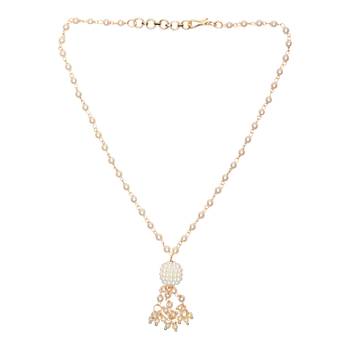 Gold Plated Traditional Pearl Beaded Stylish Moti Necklace Jewellery Set with Earrings for Girls  4