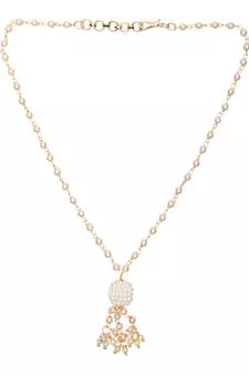 Gold Plated Traditional Pearl Beaded Stylish Moti Necklace Jewellery Set with Earrings for Girls 