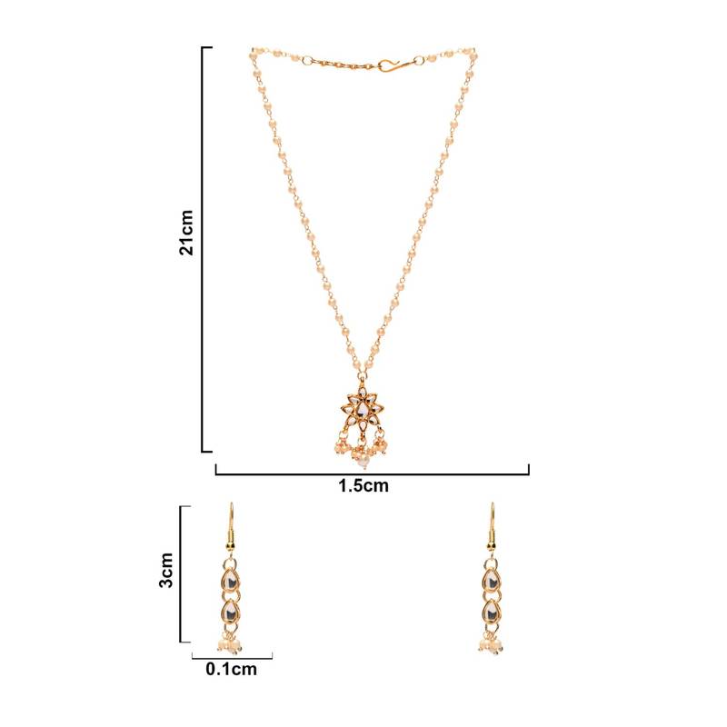 Gold Plated Traditional Pearl Beaded Stylish Necklace Jewellery Set with Earrings for Girls 