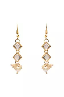 Gold Plated Traditional Pearl Beaded Stylish Necklace Jewellery Set with Earrings for Girls 