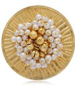 Gold Plated Ethnic Adjustable Brass Finger Ring Embellished With ghungroo and pearl 