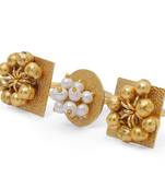 Gold Plated Ethnic Adjustable Brass Finger Ring Embellished With ghungroo and pearl 