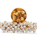 Gold Plated Ethnic Adjustable Brass Finger Ring Embellished With ghungroo and pearl 