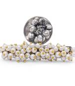 Silver Oxidised Ethnic Adjustable Brass Finger Ring Embellished With ghungroo and pearl 