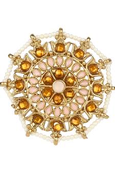 Gold Plated Ethnic Adjustable Brass Finger Ring Embellished With ghungroo and pearl 