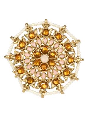 Gold Plated Ethnic Adjustable Brass Finger Ring Embellished With ghungroo and pearl  1
