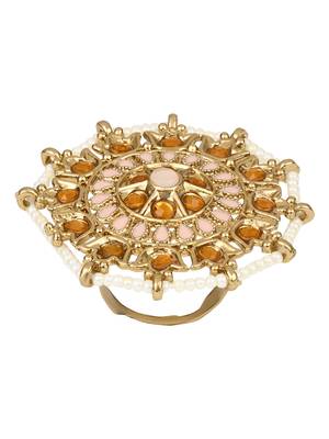 Gold Plated Ethnic Adjustable Brass Finger Ring Embellished With ghungroo and pearl  2