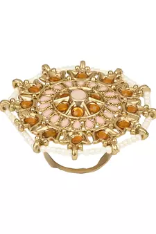 Gold Plated Ethnic Adjustable Brass Finger Ring Embellished With ghungroo and pearl 