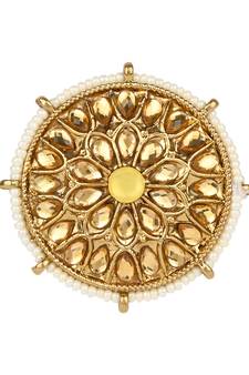 Gold Plated Ethnic Adjustable Brass Finger Ring Embellished With ghungroo and pearl 