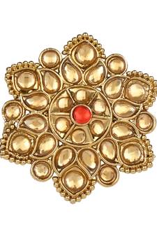 Gold Plated Ethnic Adjustable Brass Finger Ring Embellished With ghungroo and pearl 