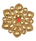 Gold Plated Ethnic Adjustable Brass Finger Ring Embellished With ghungroo and pearl 