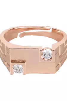 Valentine's Special Rose Gold Plated Elegant Classy CZ Crystal Adjustable Finger Ring for Men & Boys 