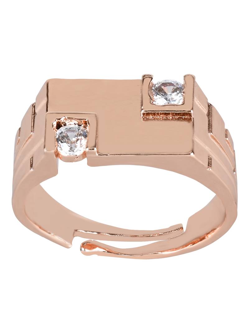 Valentine's Special Rose Gold Plated Elegant Classy CZ Crystal Adjustable Finger Ring for Men & Boys 