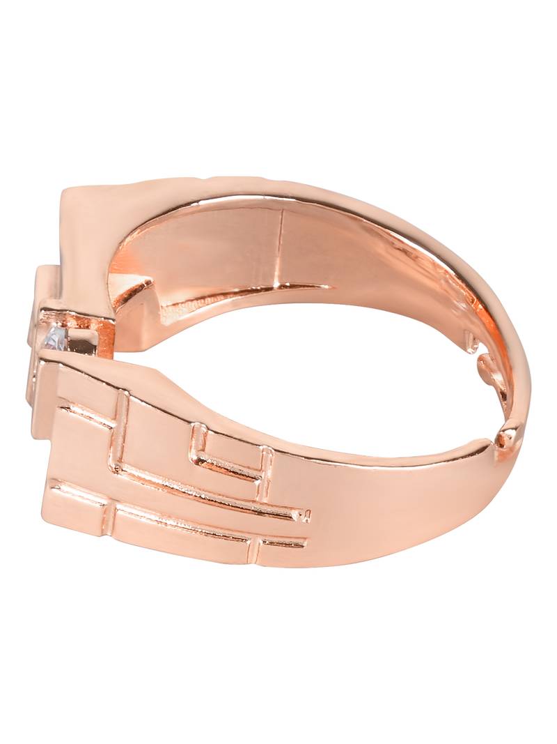 Valentine's Special Rose Gold Plated Elegant Classy CZ Crystal Adjustable Finger Ring for Men & Boys 