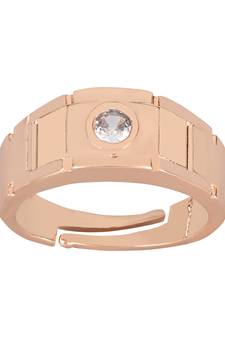 Valentine's Special Rose Gold Plated Elegant Classy CZ Crystal Adjustable Finger Ring for Men & Boys 