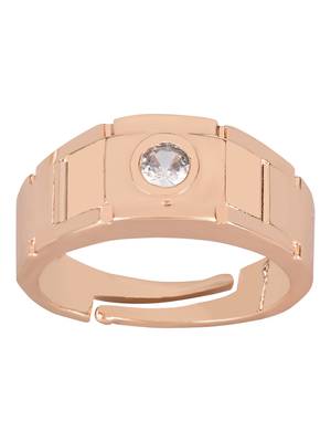 Valentine's Special Rose Gold Plated Elegant Classy CZ Crystal Adjustable Finger Ring for Men & Boys  1