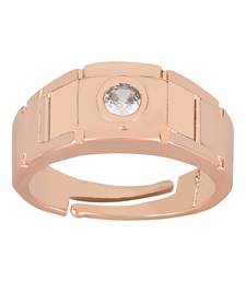 Valentine's Special Rose Gold Plated Elegant Classy CZ Crystal Adjustable Finger Ring for Men & Boys 