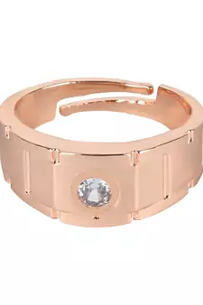 Valentine's Special Rose Gold Plated Elegant Classy CZ Crystal Adjustable Finger Ring for Men & Boys 