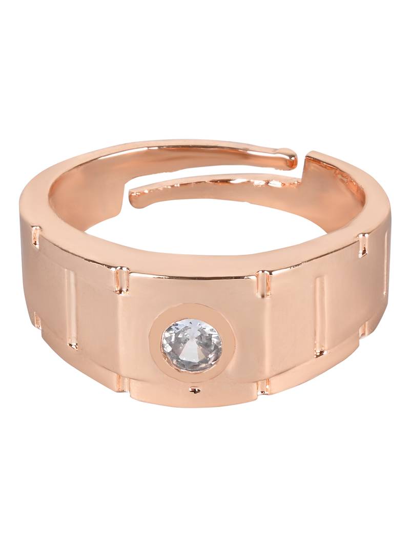 Valentine's Special Rose Gold Plated Elegant Classy CZ Crystal Adjustable Finger Ring for Men & Boys 