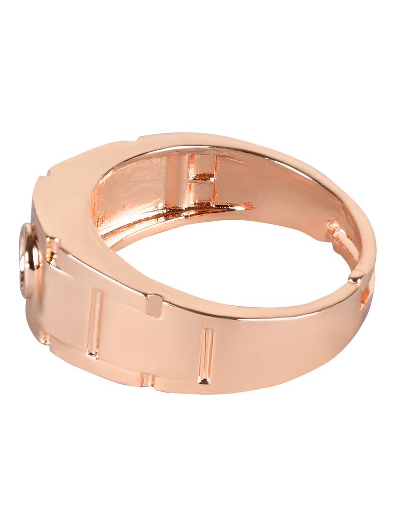 Valentine's Special Rose Gold Plated Elegant Classy CZ Crystal Adjustable Finger Ring for Men & Boys 