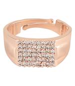 Valentine's Special Rose Gold Plated Elegant Classy CZ Crystal Adjustable Finger Ring for Men & Boys 