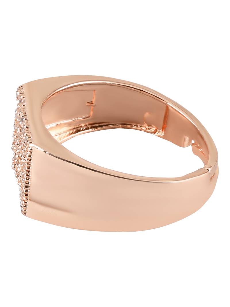 Valentine's Special Rose Gold Plated Elegant Classy CZ Crystal Adjustable Finger Ring for Men & Boys 
