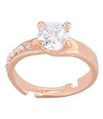 Valentine's Special Rose Gold Plated Elegant Classy CZ Crystal Adjustable Finger Ring for Men & Boys 