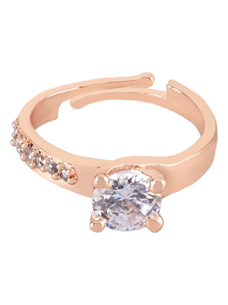 Valentine's Special Rose Gold Plated Elegant Classy CZ Crystal Adjustable Finger Ring for Men & Boys 