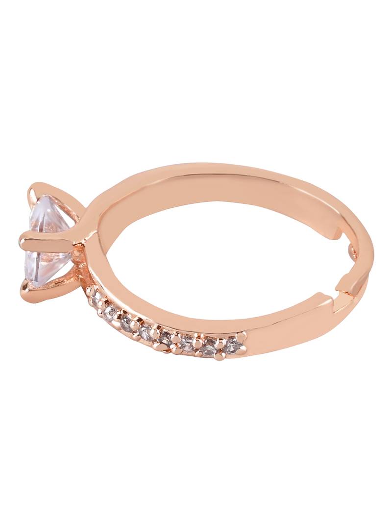 Valentine's Special Rose Gold Plated Elegant Classy CZ Crystal Adjustable Finger Ring for Men & Boys 