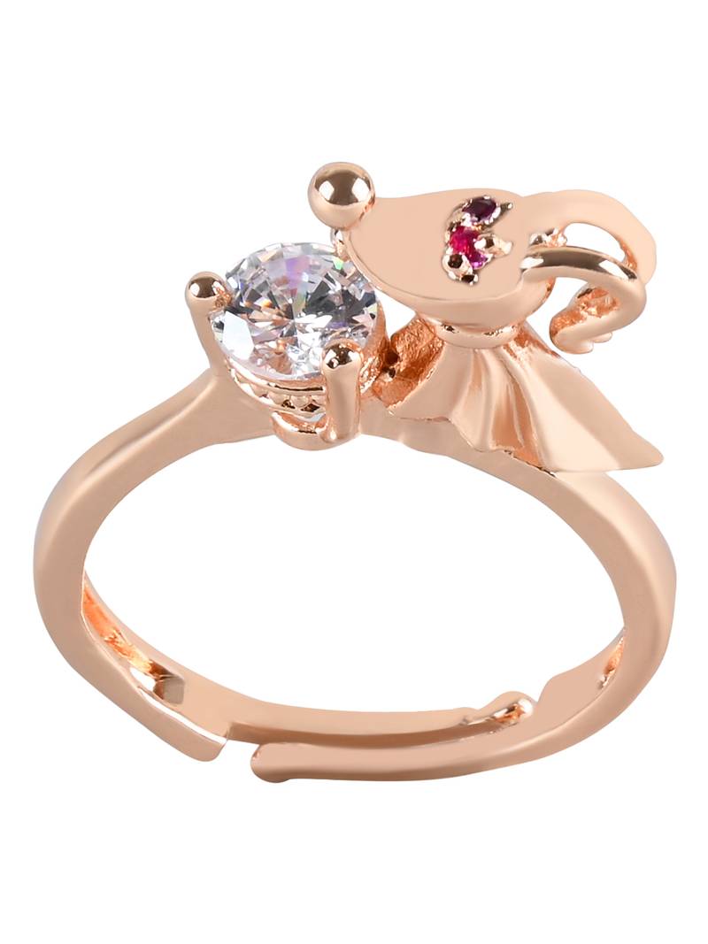 Valentine's Special Rose Gold Plated Elegant Classy CZ Crystal Adjustable Finger Ring for Men & Boys 