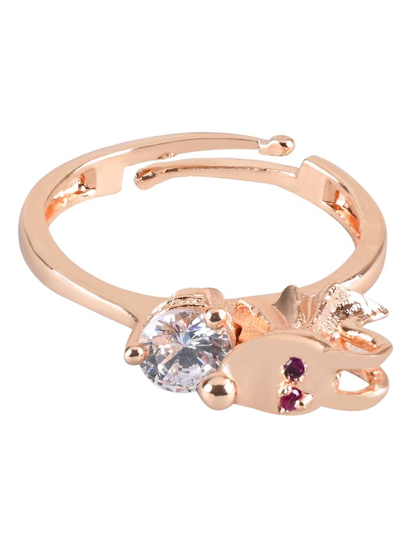 Valentine's Special Rose Gold Plated Elegant Classy CZ Crystal Adjustable Finger Ring for Men & Boys 