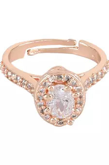 Valentine's Special Rose Gold Plated Elegant Classy CZ Crystal Adjustable Finger Ring for Men & Boys 