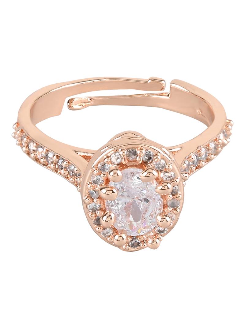 Valentine's Special Rose Gold Plated Elegant Classy CZ Crystal Adjustable Finger Ring for Men & Boys 