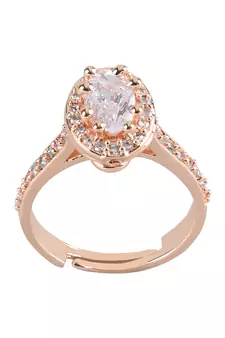 Valentine's Special Rose Gold Plated Elegant Classy CZ Crystal Adjustable Finger Ring for Men & Boys 