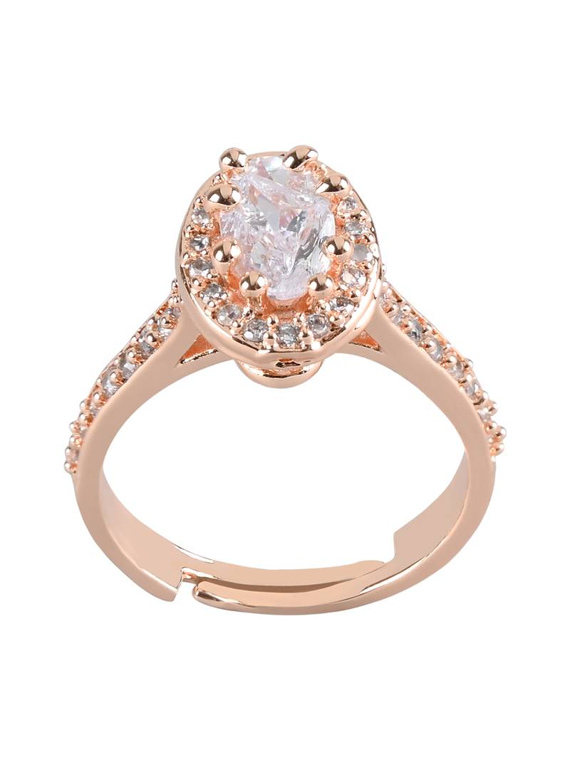 Valentine's Special Rose Gold Plated Elegant Classy CZ Crystal Adjustable Finger Ring for Men & Boys 