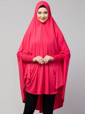 nazneen knee-length stretchable khimar hijab rani pink 1