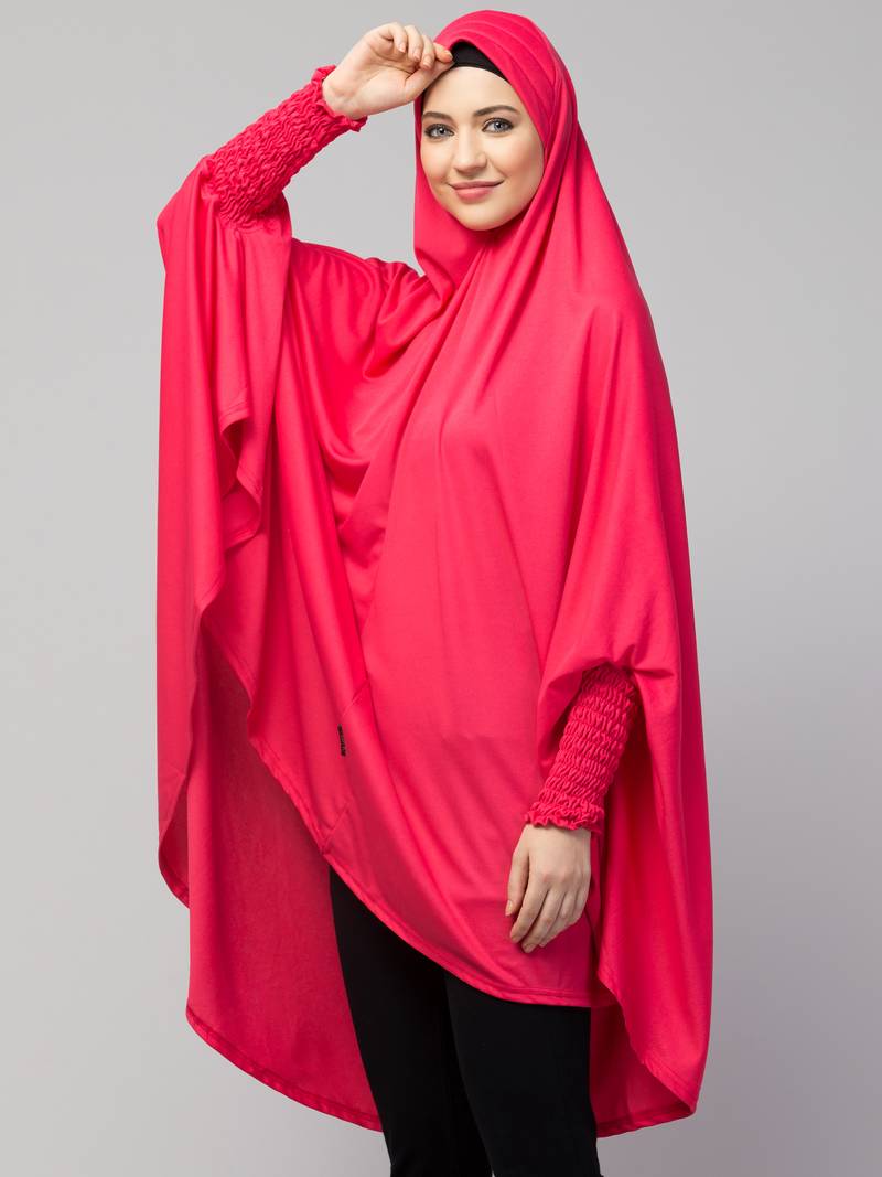 nazneen knee-length stretchable khimar hijab rani pink