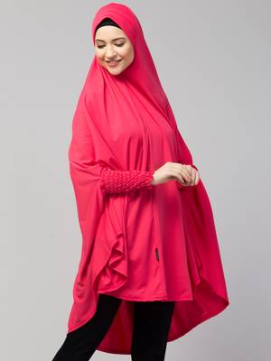 nazneen knee-length stretchable khimar hijab rani pink 3
