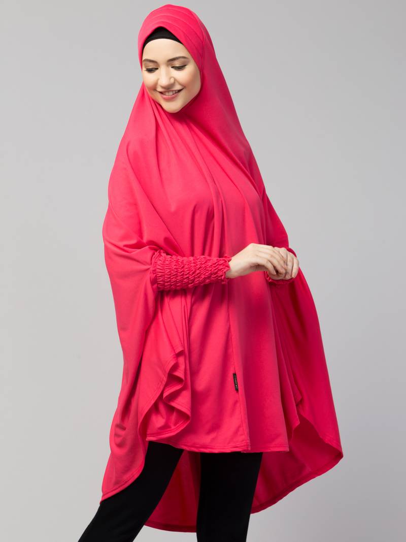 nazneen knee-length stretchable khimar hijab rani pink