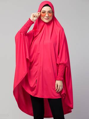 nazneen knee-length stretchable khimar hijab rani pink 4