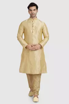 Fawn plain art dupion silk kurta-pajama