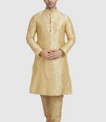fawn art dupion silk kurta pajama set with motif