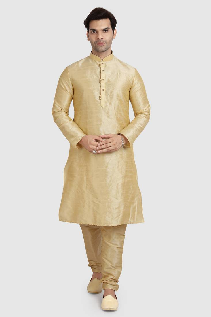 Fawn plain art dupion silk kurta-pajama