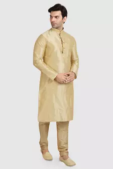 fawn art dupion silk kurta pajama set with motif